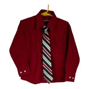 Dockers Boys Maroon Dress Shirt & Striped Clip-On Tie Matching Set Size 5 Formal